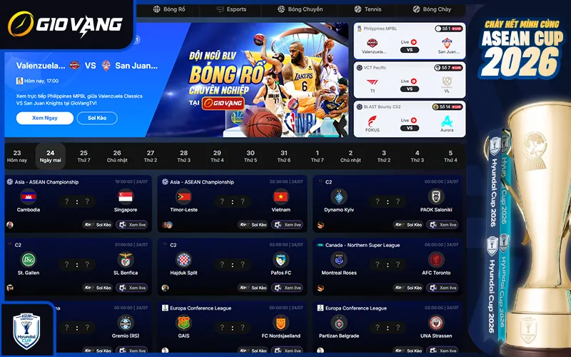 Lịch thi đấu bóng đá ASEAN Cup 2026 bảng B trên Giovang