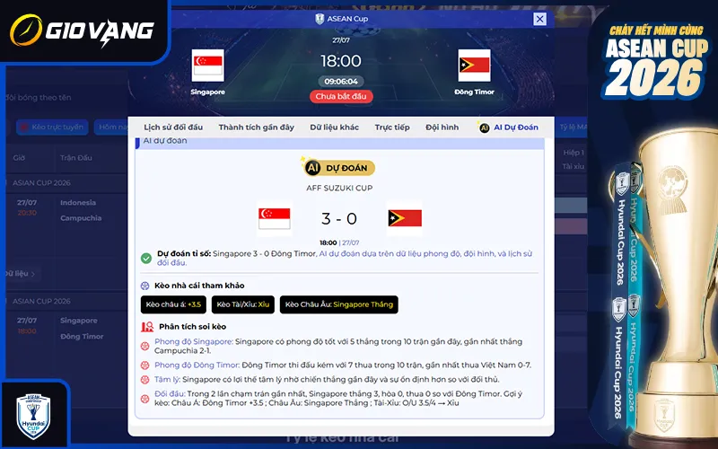 Dự đoán AI Singapore vs Đông Timor 18h00 ngày 27/7/2026