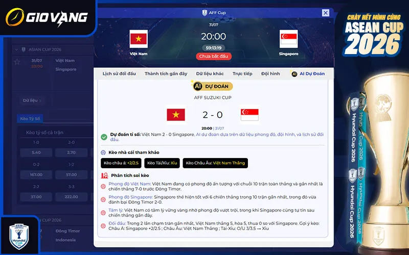 Dự đoán AI Việt Nam vs Singapore 20h00 ngày 31/7/2026
