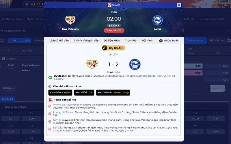 Dự đoán AI Rayo Vallecano vs Alaves 02h00 ngày 21/8/2026