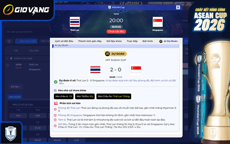 Dự đoán AI Thái Lan vs Singapore 20h00 ngày 18/8/2026