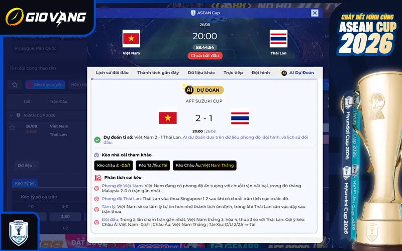 Dự đoán AI Việt Nam vs Thái Lan 20h00 ngày 26/8/2026