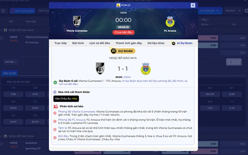 Dự đoán AI Vitoria Guimaraes vs Arouca 00h00 ngày 09/8/2026