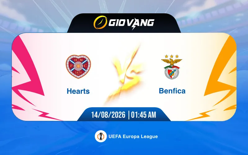 Soi kèo Hearts vs Benfica 01h45 ngày 14/8/2026 – Cup C2